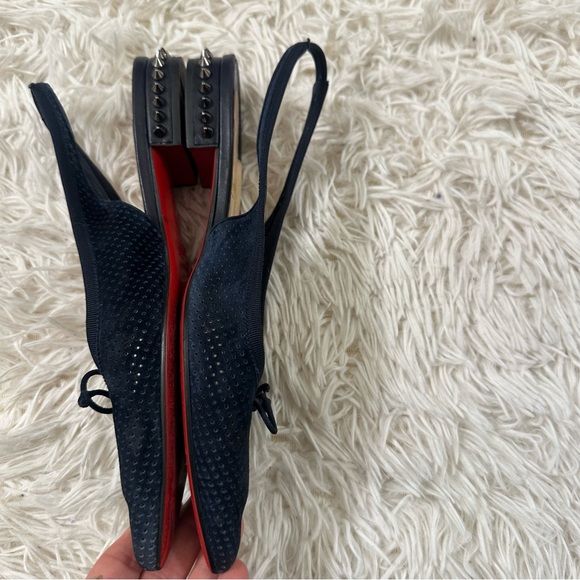 Christian Louboutin HALL SLING Spike Studded Heel Suede Flat Sandals 37.5 - Picture 5 of 8